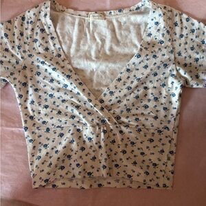 Brandy Melville White Cream Short Sleeve Wrap Blouse